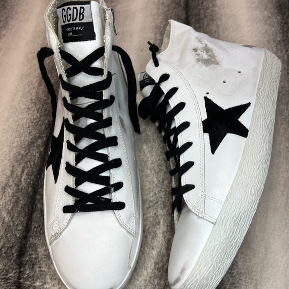 Golden Goose Other - Golden Goose Francy Camouflage Heel White Leather Black Star High Top Sneakers